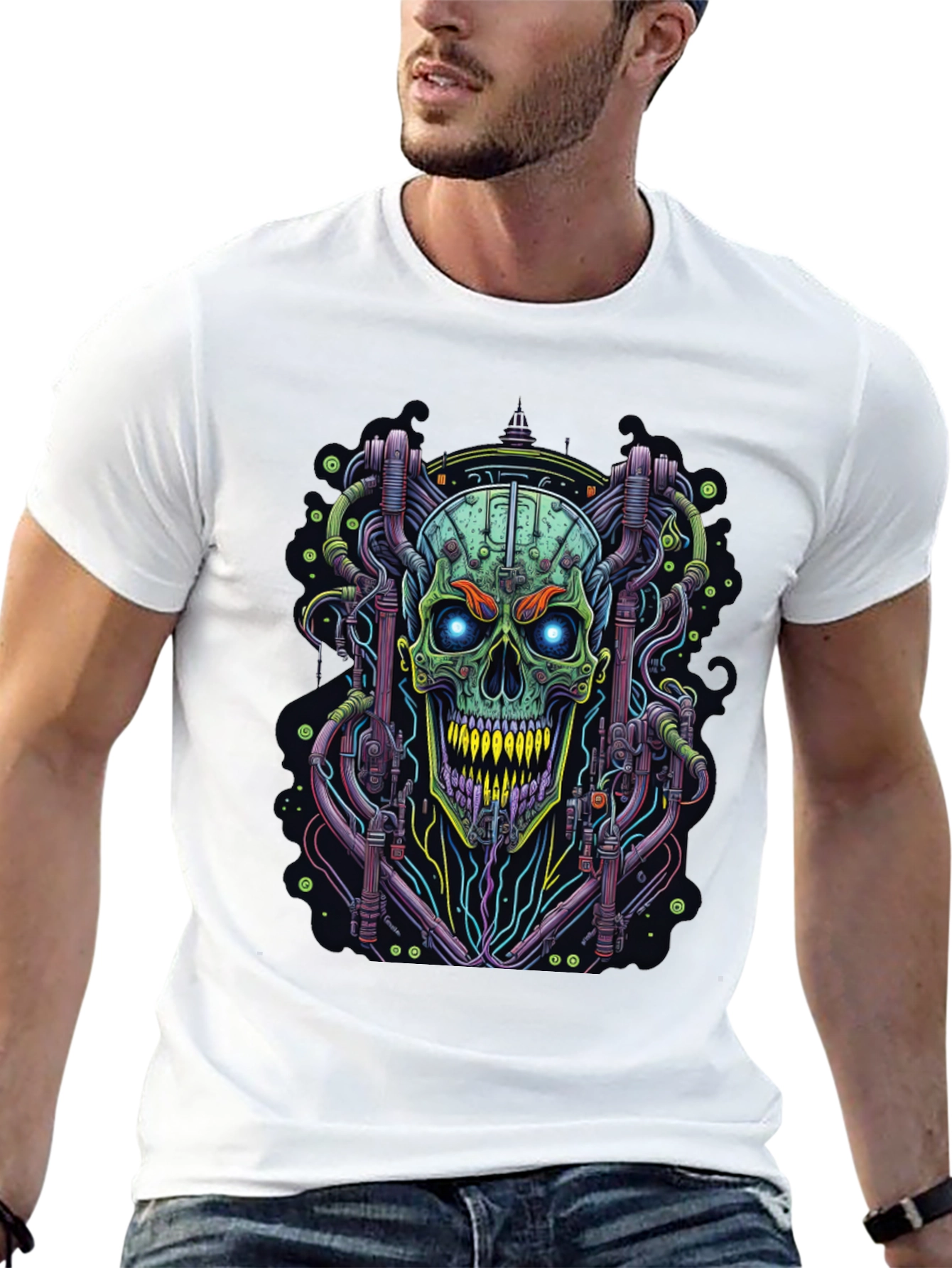 Cyberpunk Skull Graphic Tee - Edgy Design
