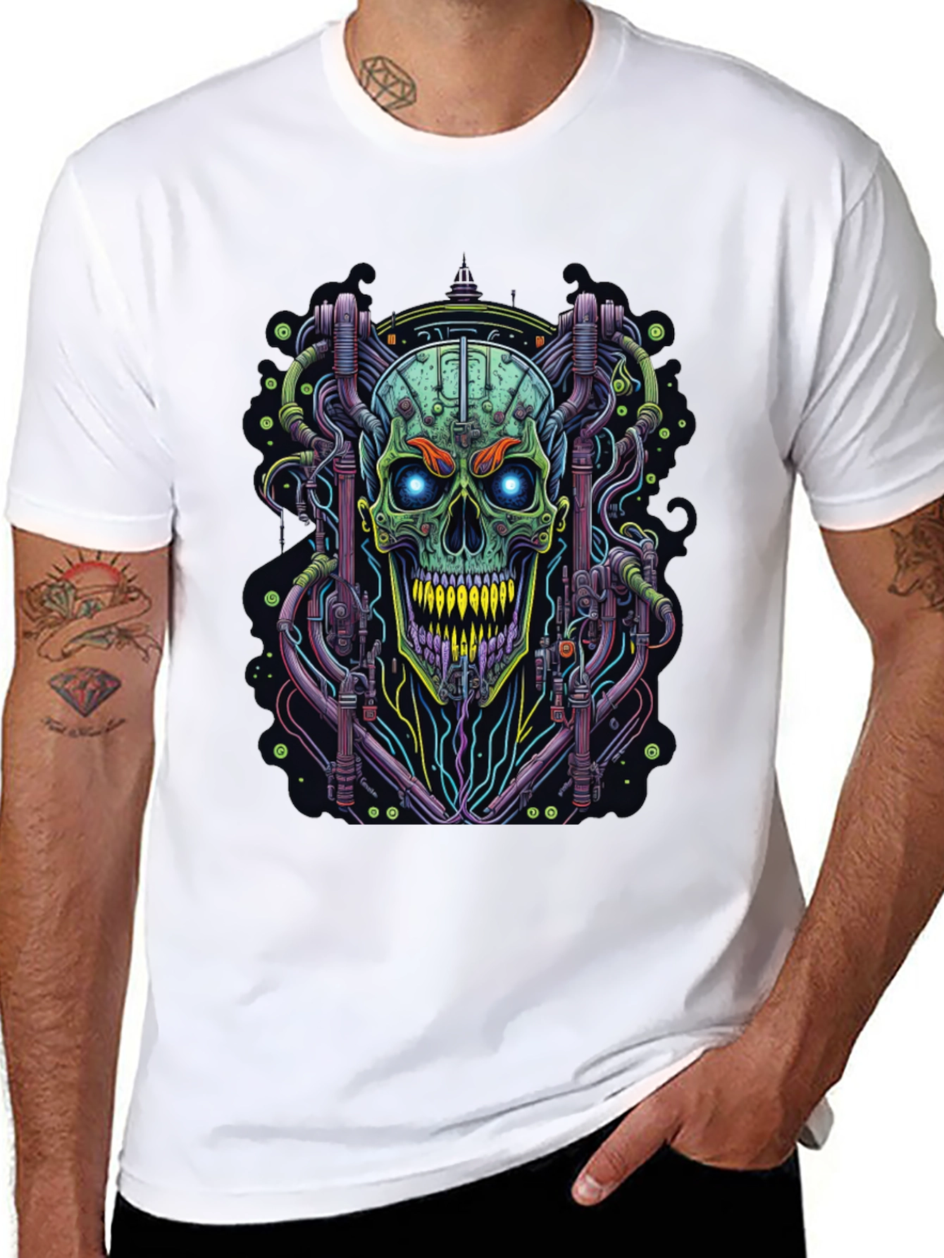Cyberpunk Skull Graphic Tee - Edgy Design