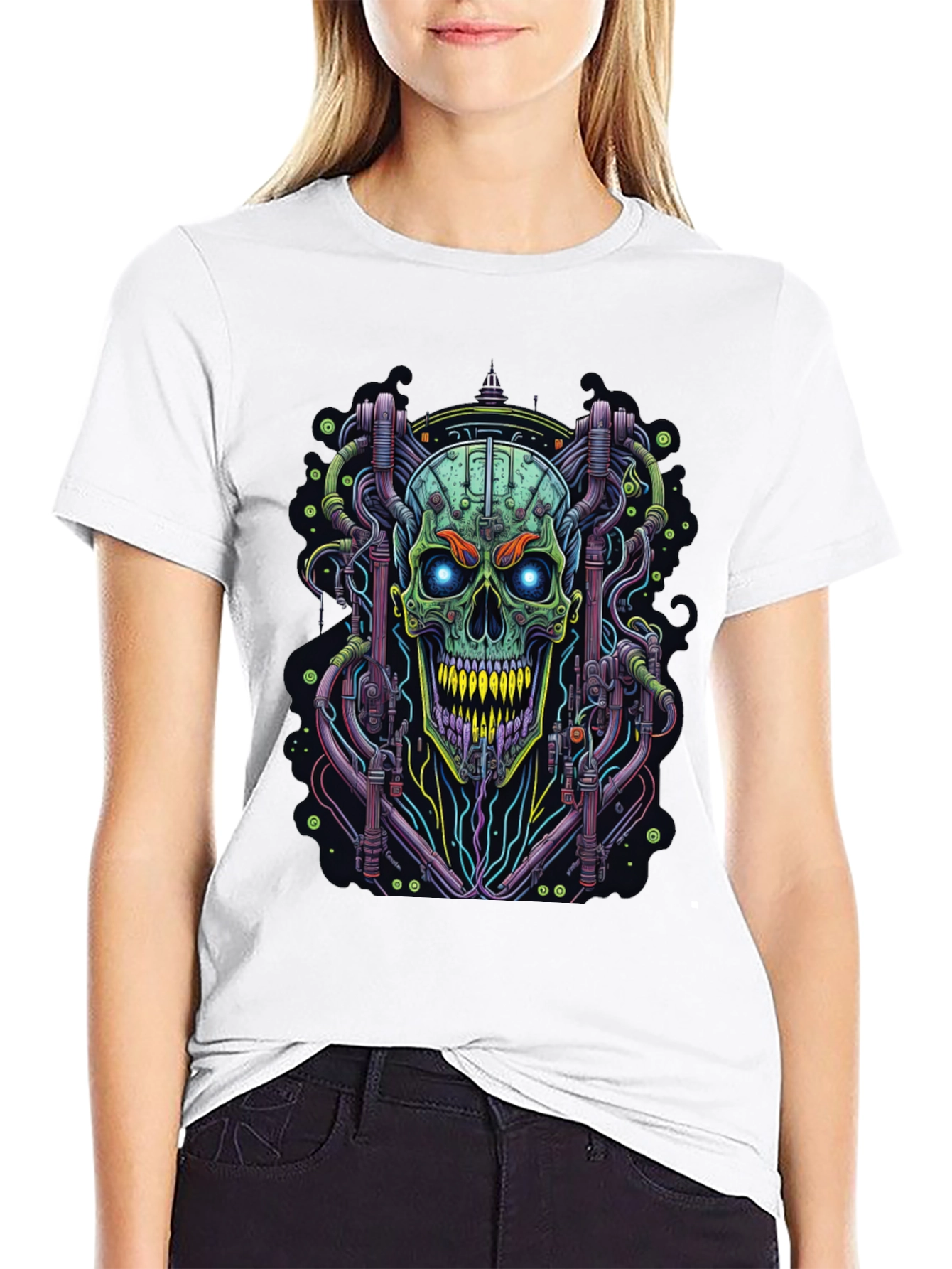Cyberpunk Skull Graphic Tee - Edgy Design
