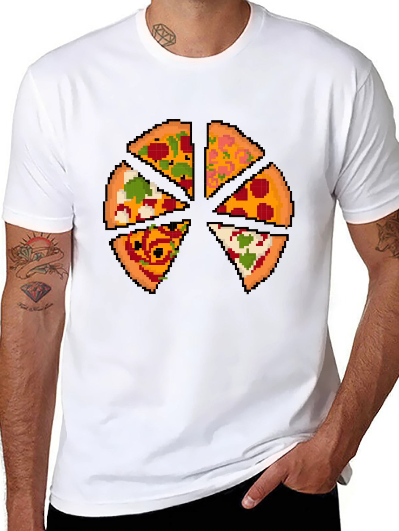 Pizza Pixel Art Graphic T-Shirt - Black