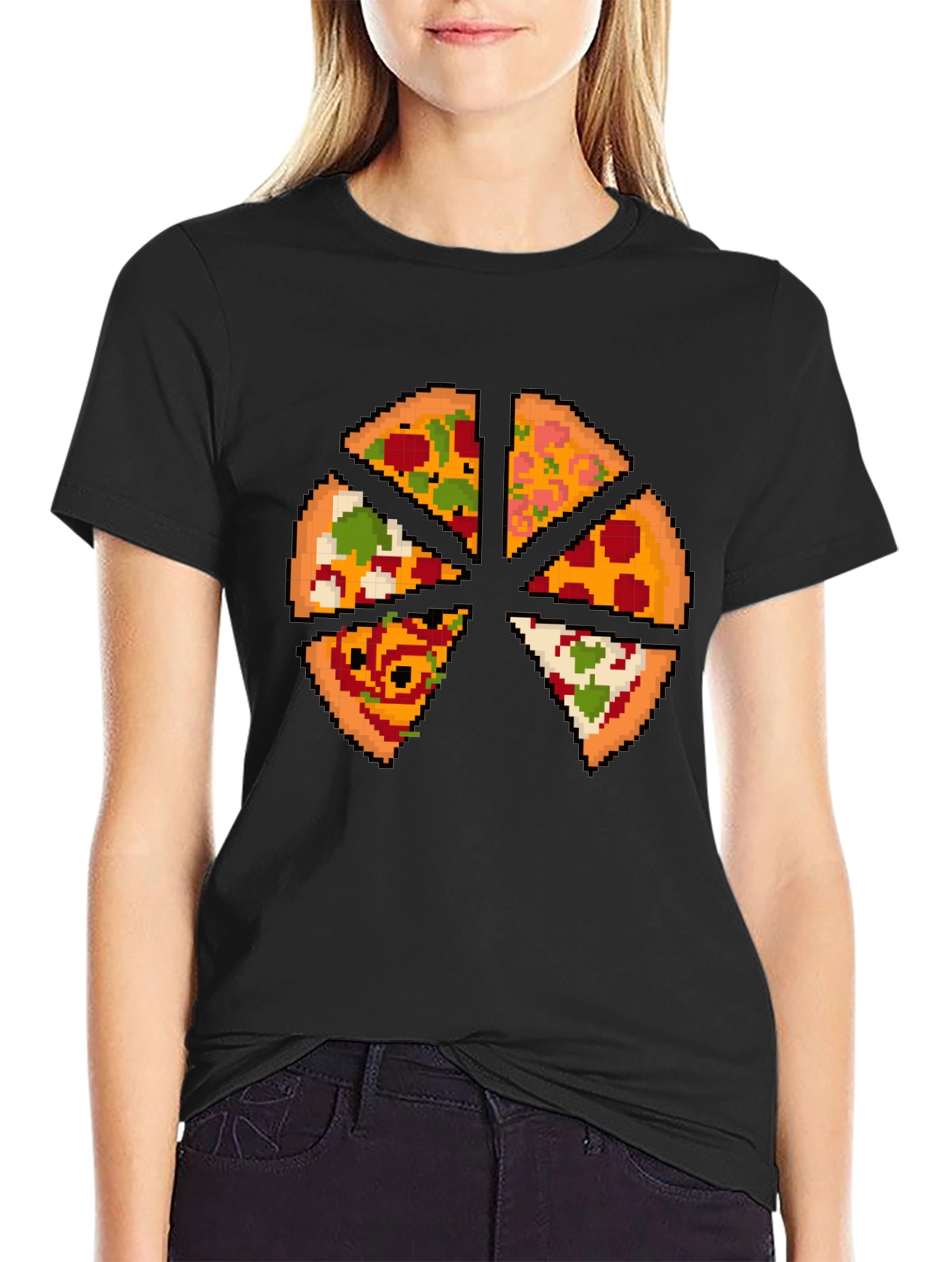Pizza Pixel Art Graphic T-Shirt - Black