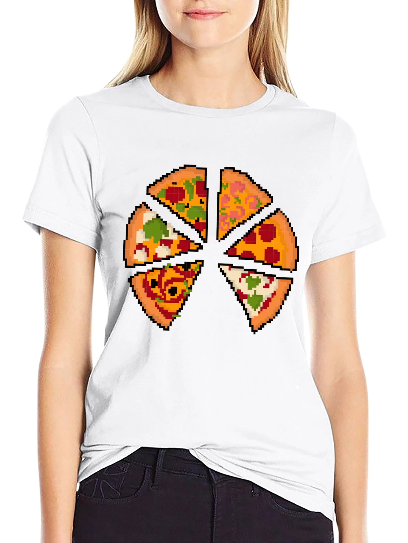 Pizza Pixel Art Graphic T-Shirt - Black
