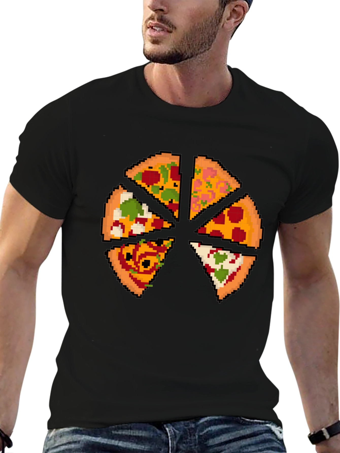 Pizza Pixel Art Graphic T-Shirt - Black