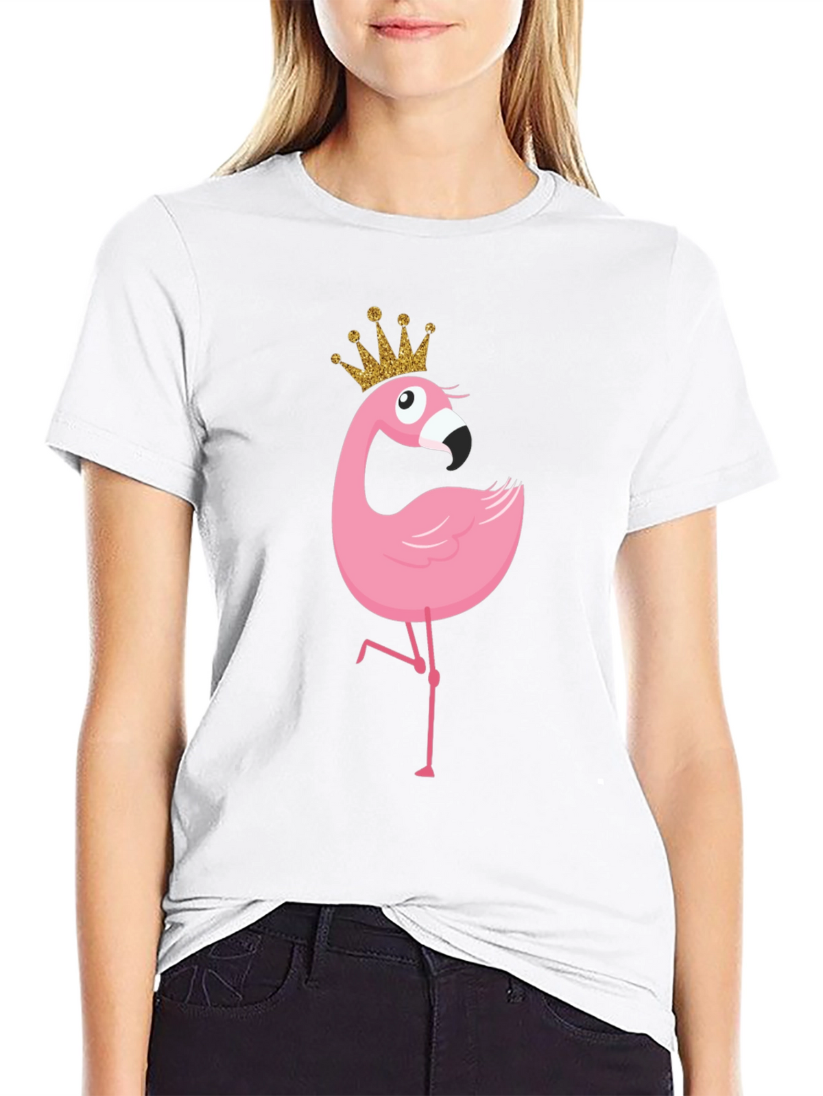 Flamingo Princess T-Shirt - Black Crew Neck Tee
