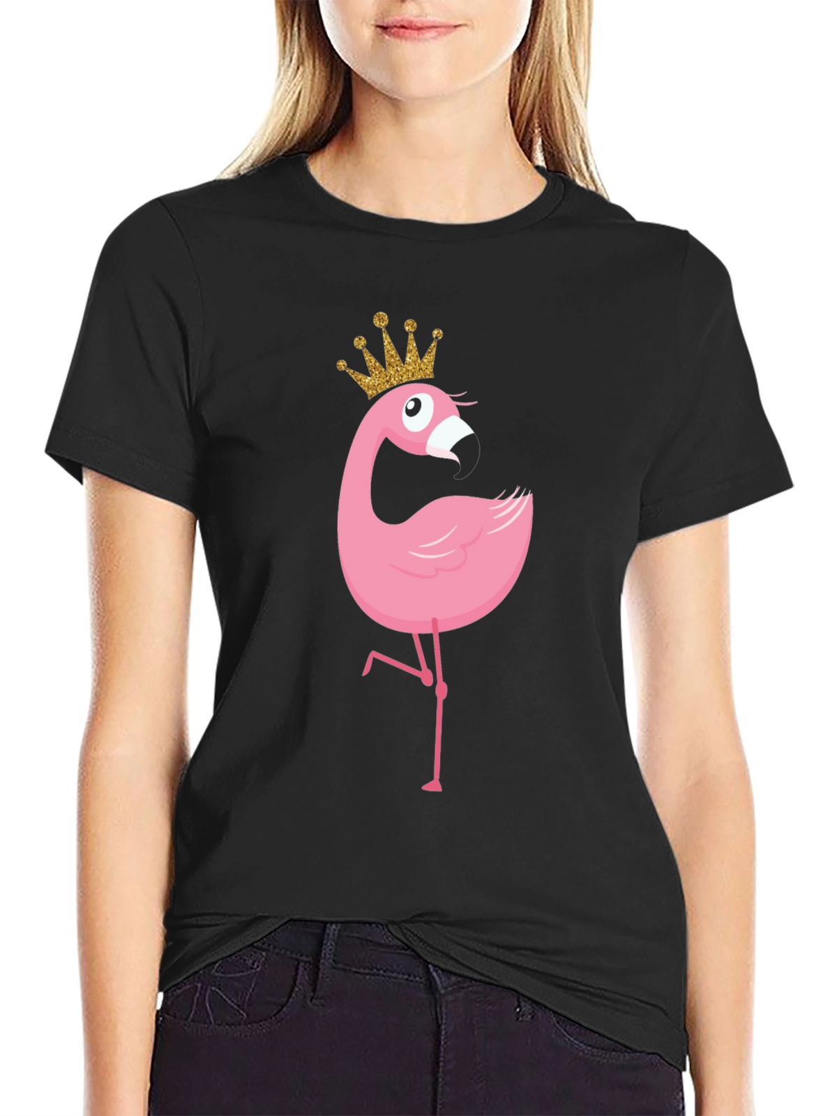 Flamingo Princess T-Shirt - Black Crew Neck Tee