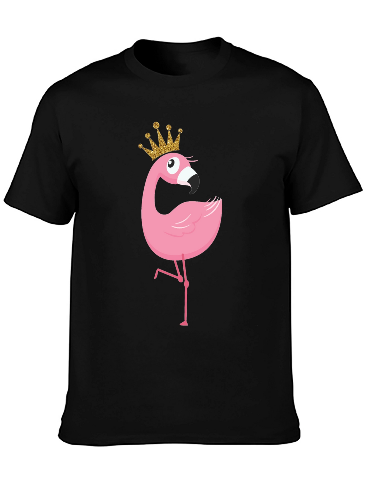 Flamingo Princess T-Shirt - Black Crew Neck Tee