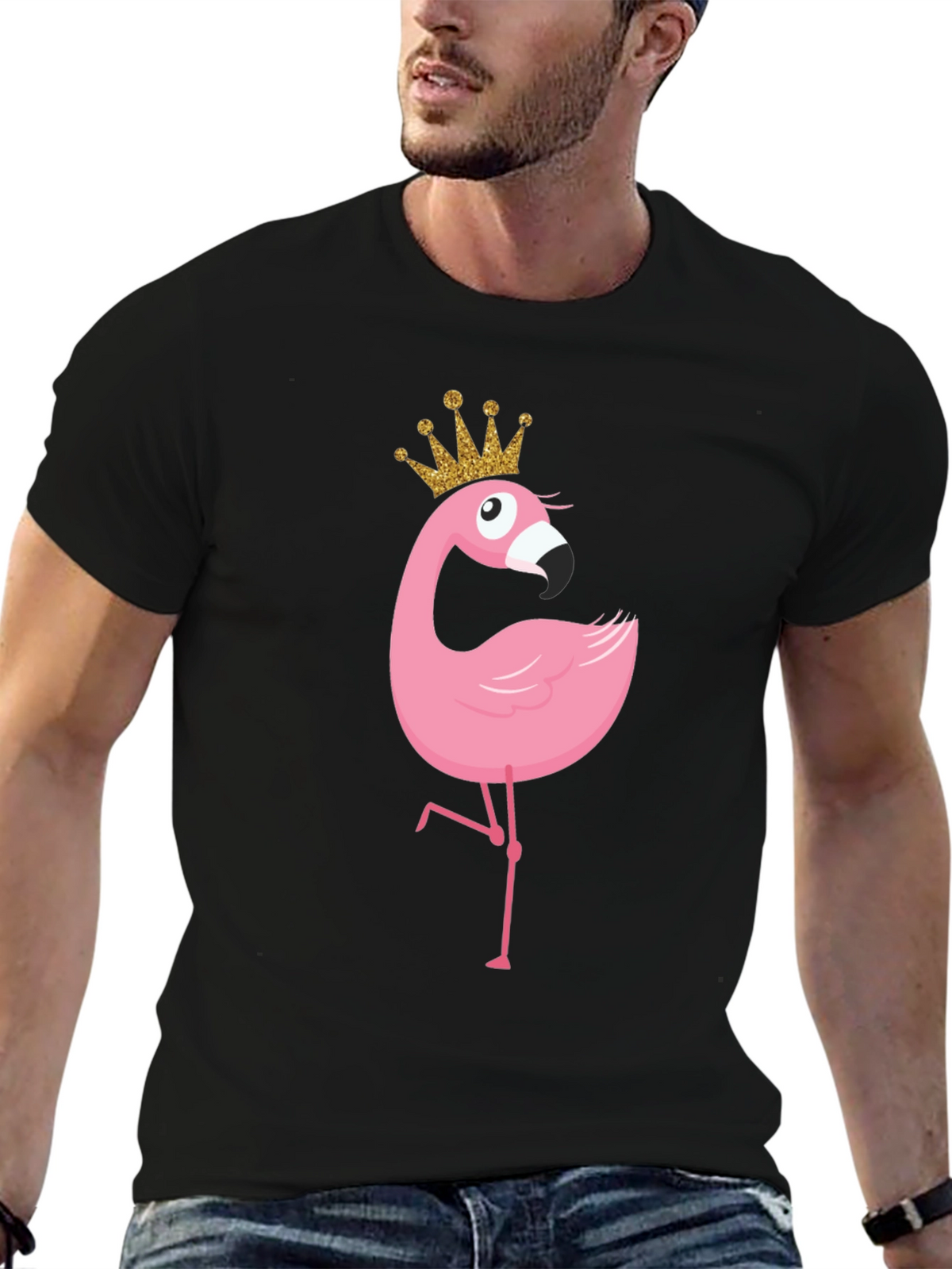 Flamingo Princess T-Shirt - Black Crew Neck Tee