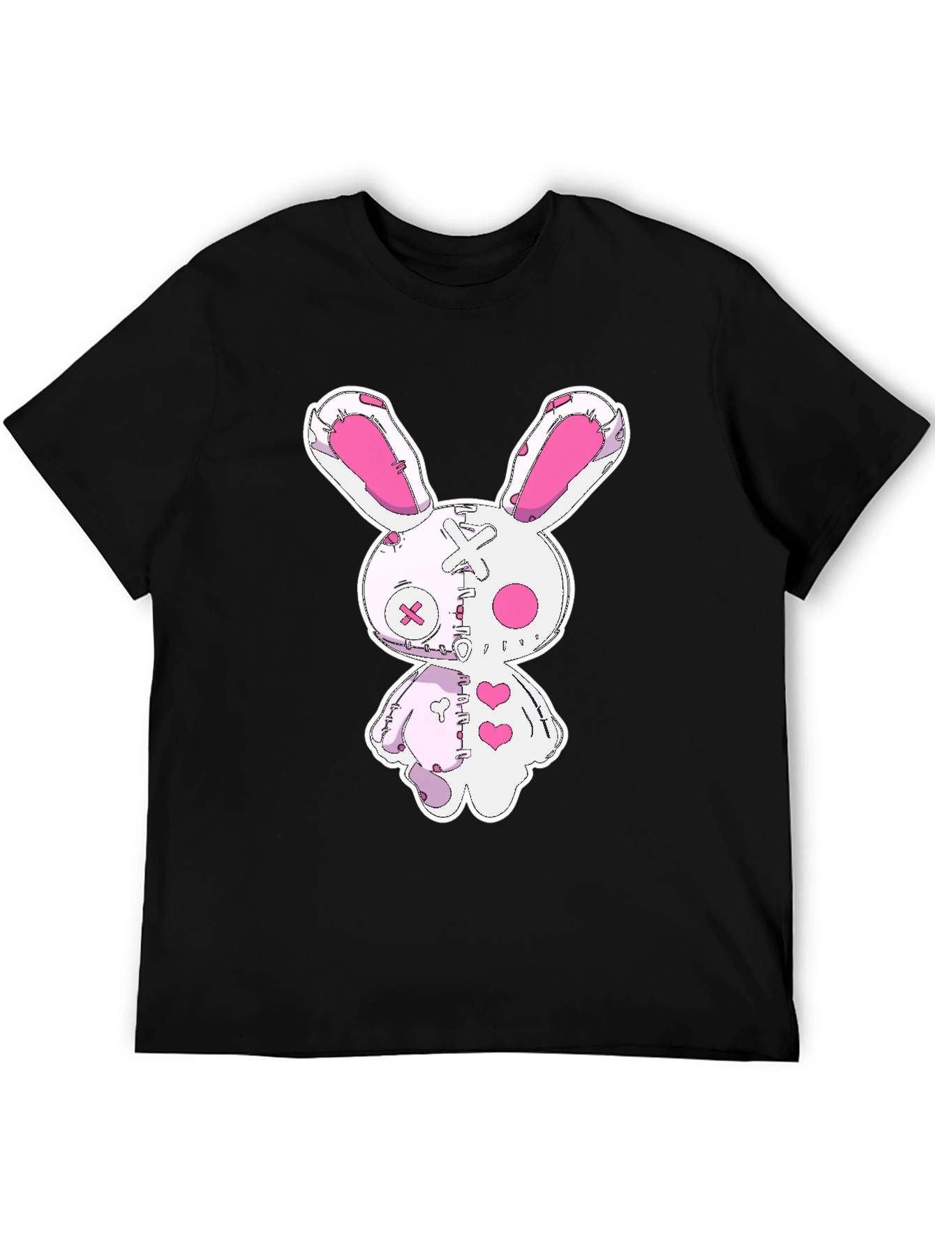 Creepy Cute Bunny Graphic Tee - Black Cotton
