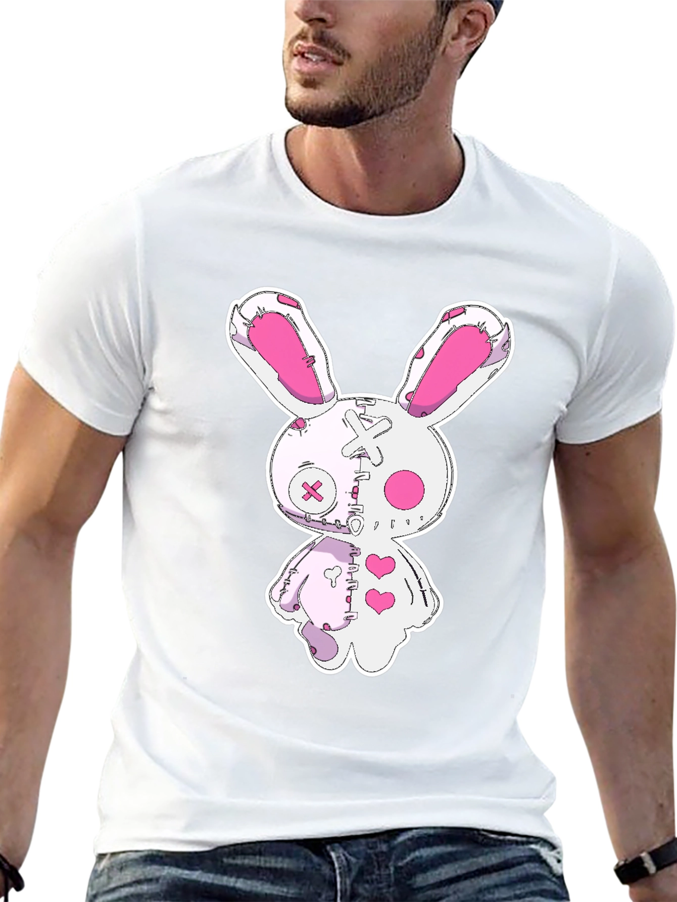 Creepy Cute Bunny Graphic Tee - Black Cotton