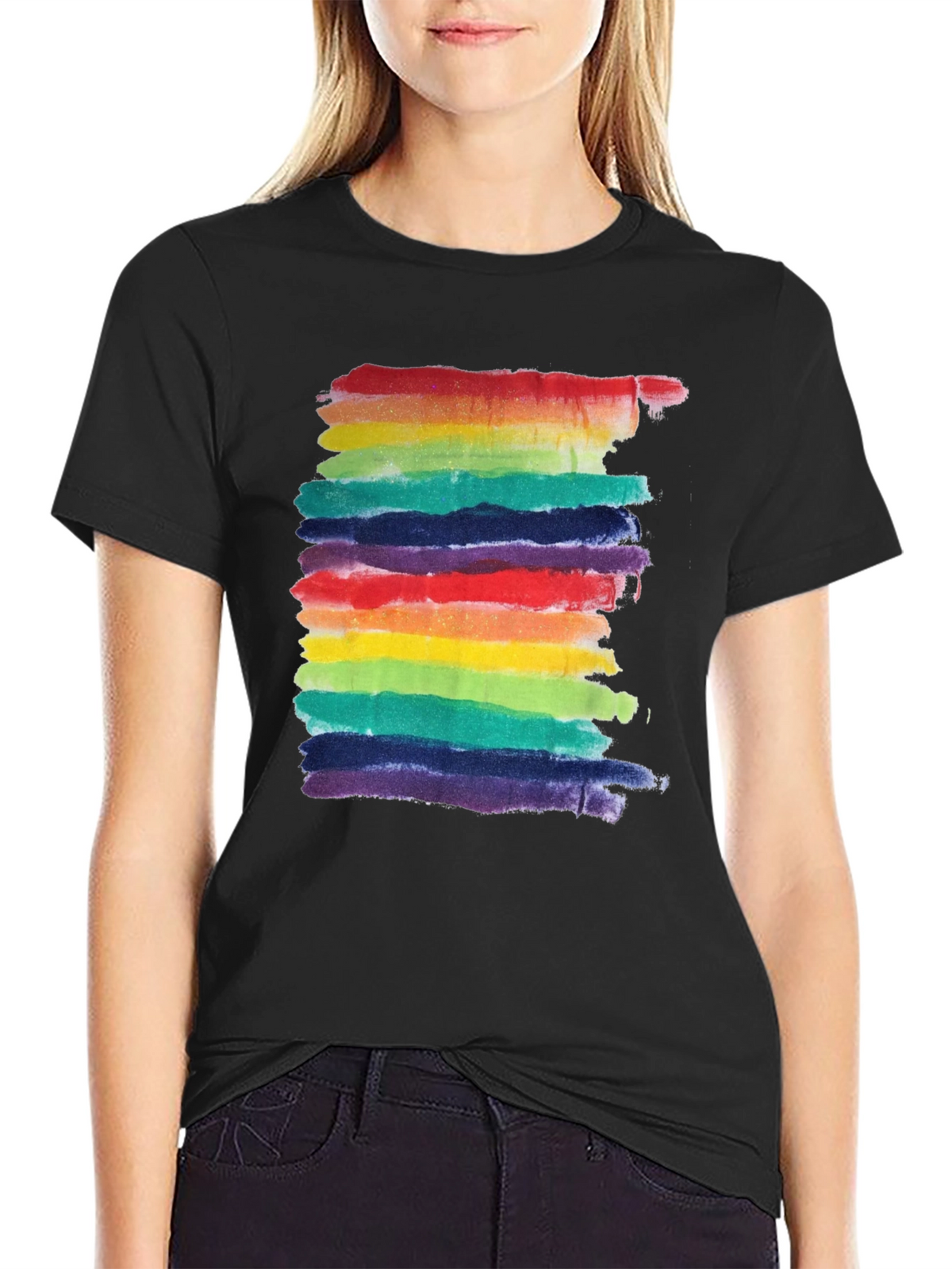 Rainbow Watercolor Striped T-Shirt