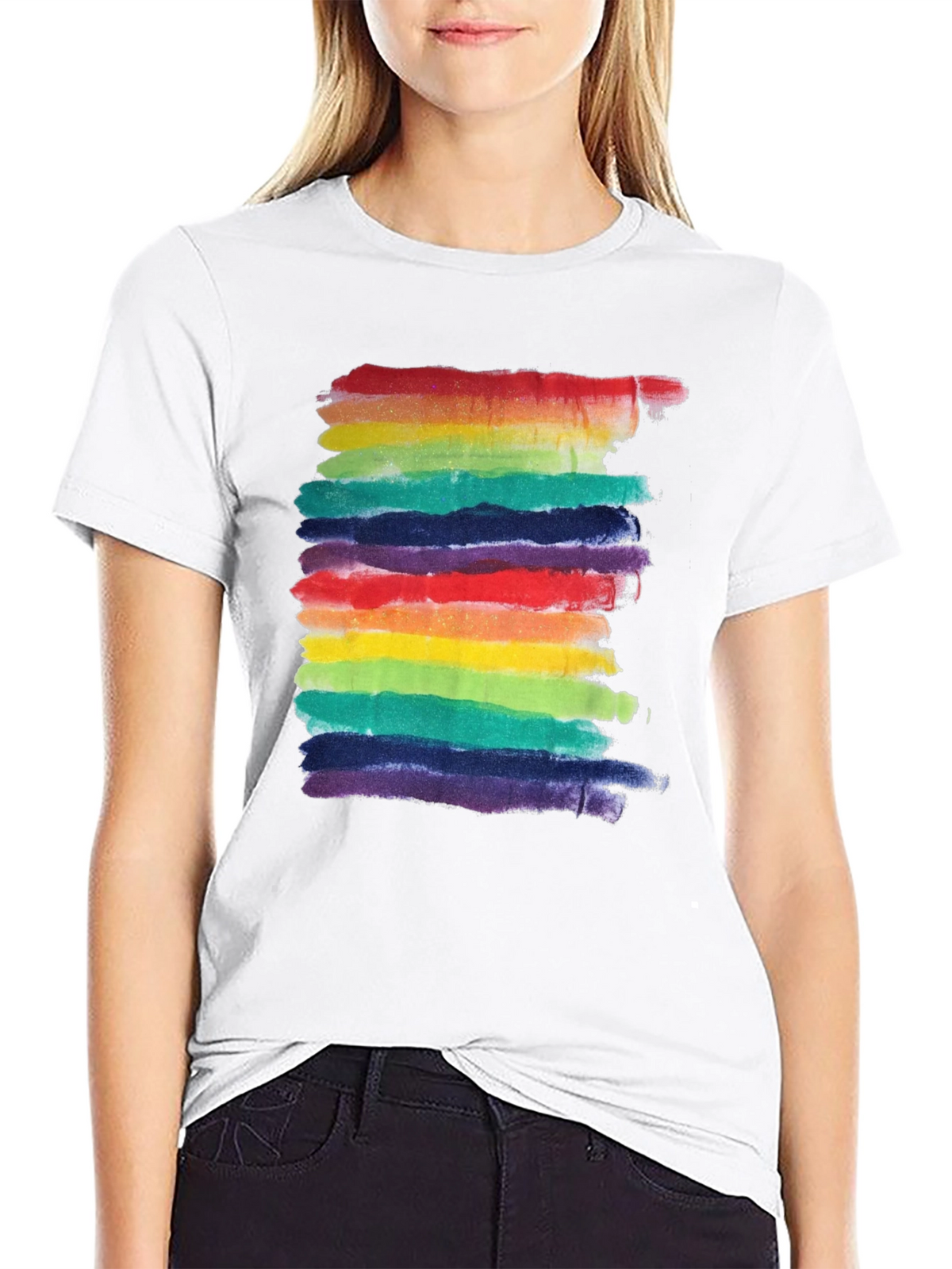 Rainbow Watercolor Striped T-Shirt
