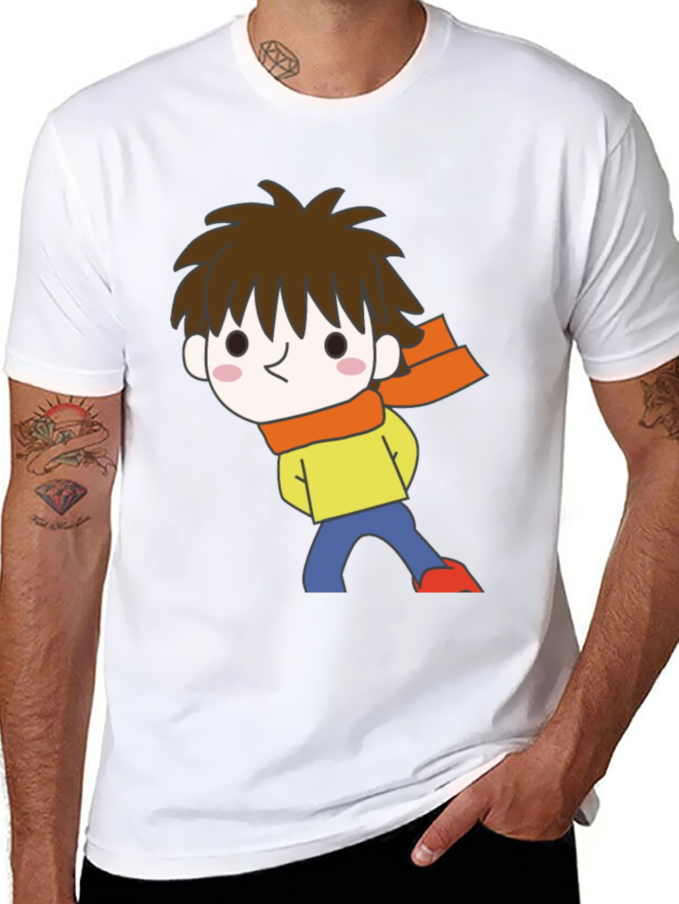 Cartoon Boy Graphic Black T-Shirt