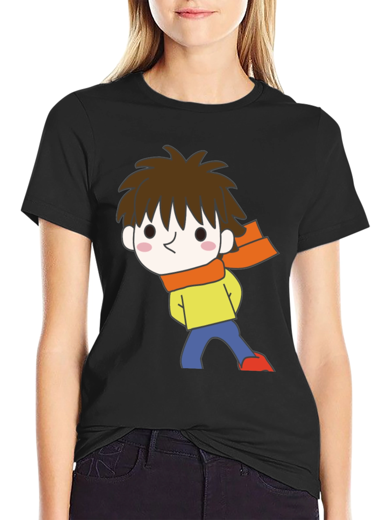 Cartoon Boy Graphic Black T-Shirt