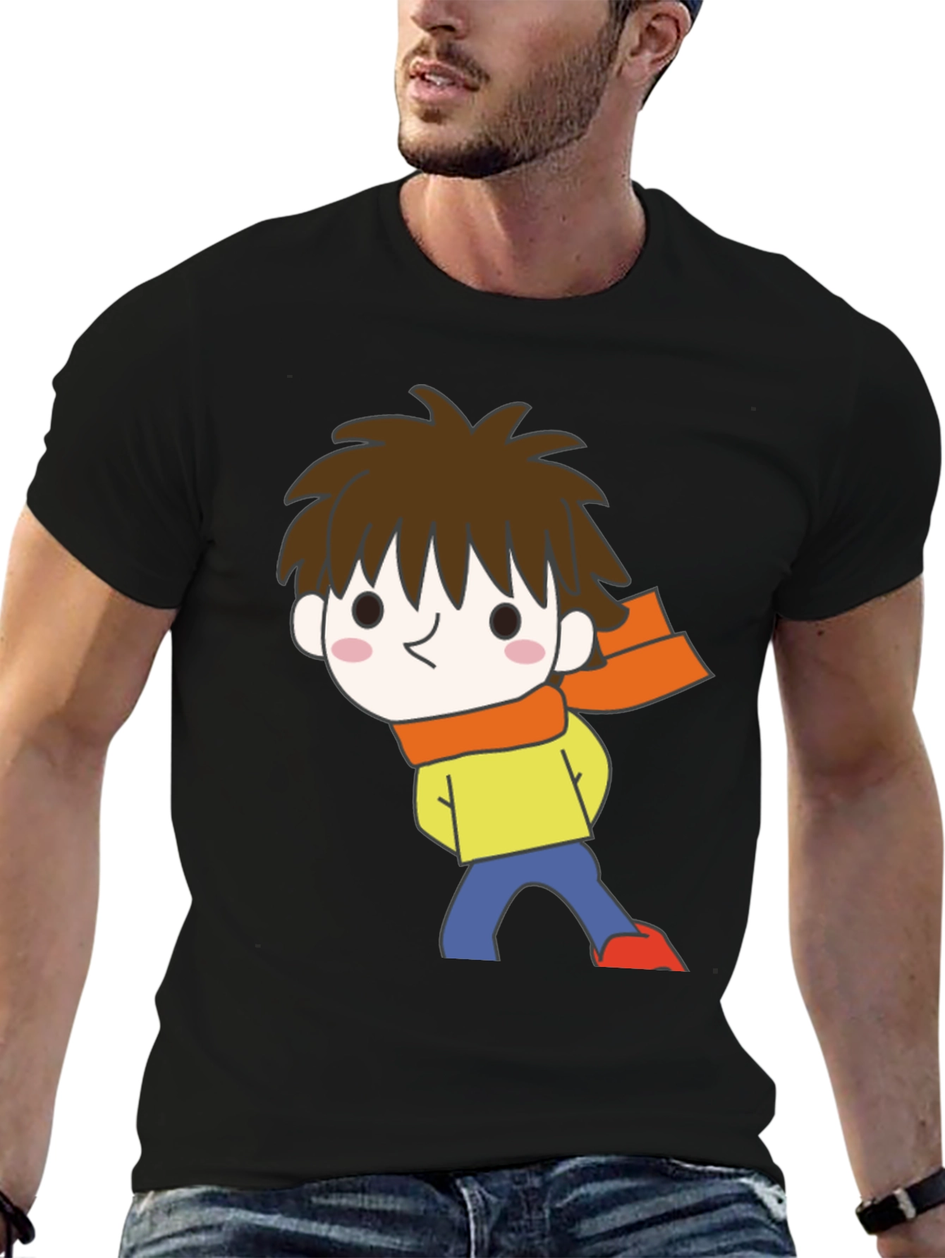 Cartoon Boy Graphic Black T-Shirt