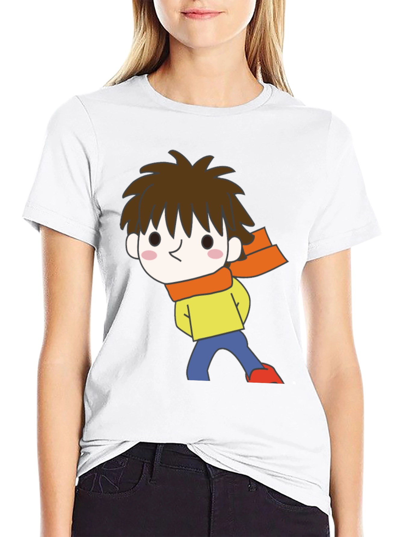 Cartoon Boy Graphic Black T-Shirt