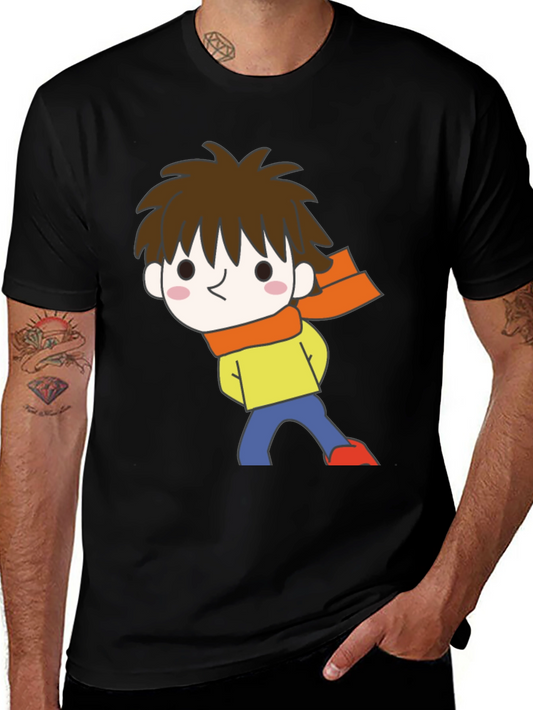 Cartoon Boy Graphic Black T-Shirt