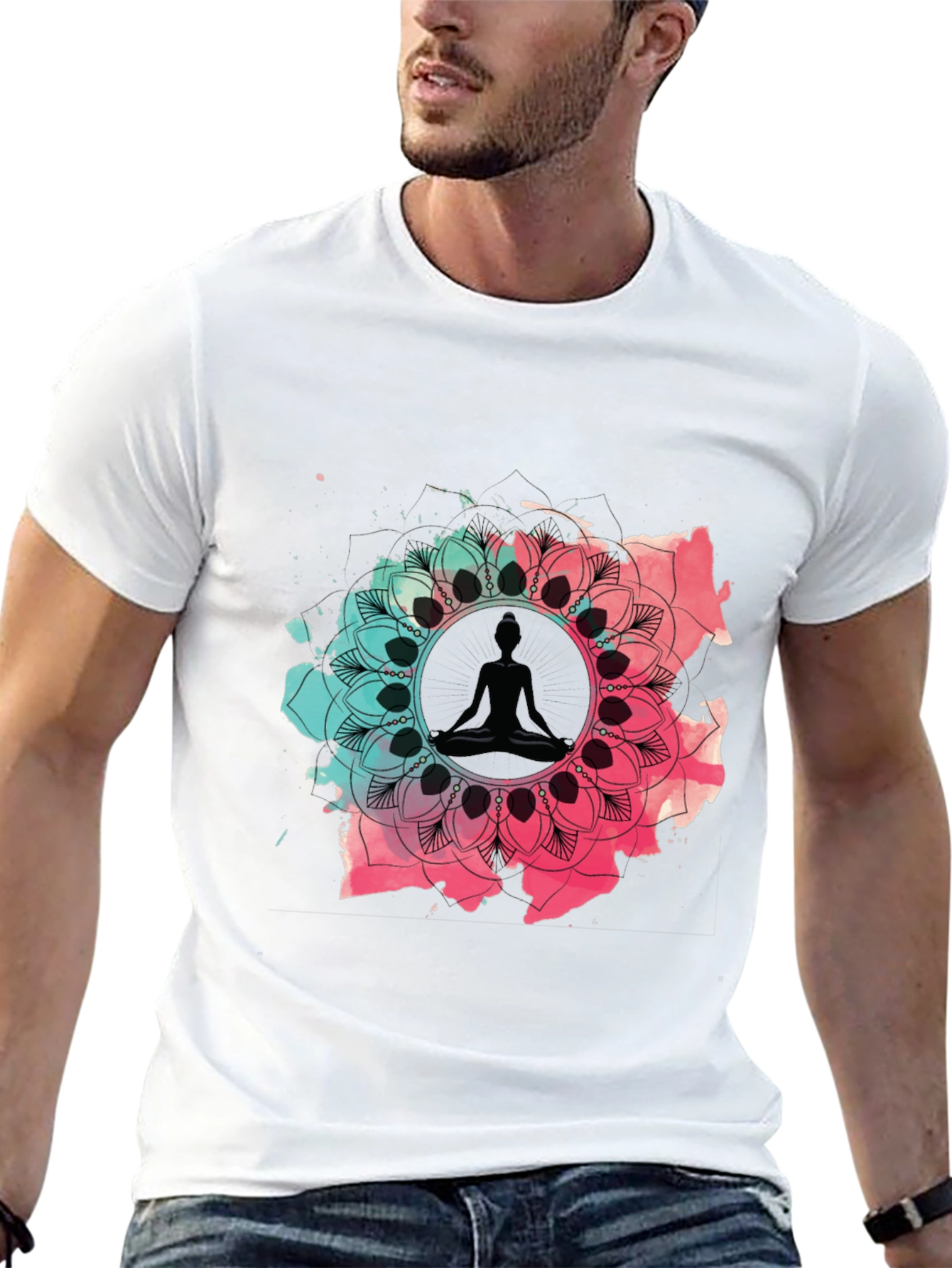 Meditative Mandala Graphic Tee - Black