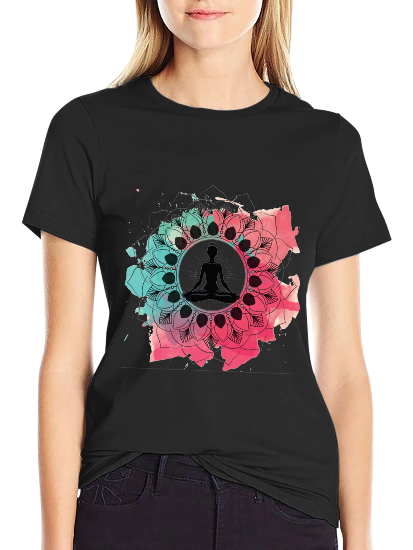 Meditative Mandala Graphic Tee - Black