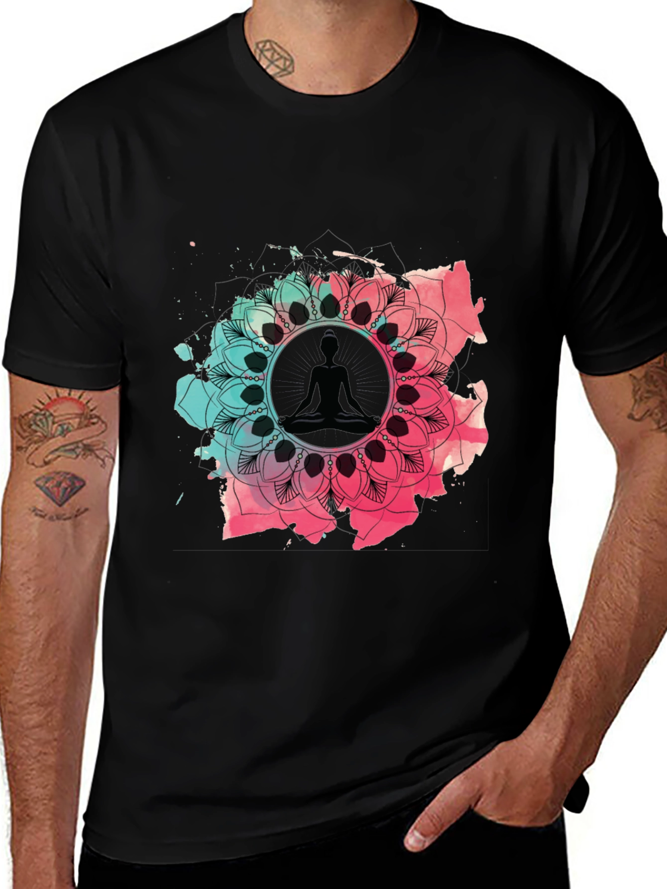 Meditative Mandala Graphic Tee - Black