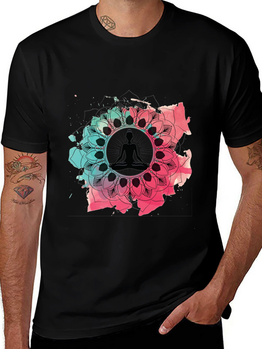 Meditative Mandala Graphic Tee - Black