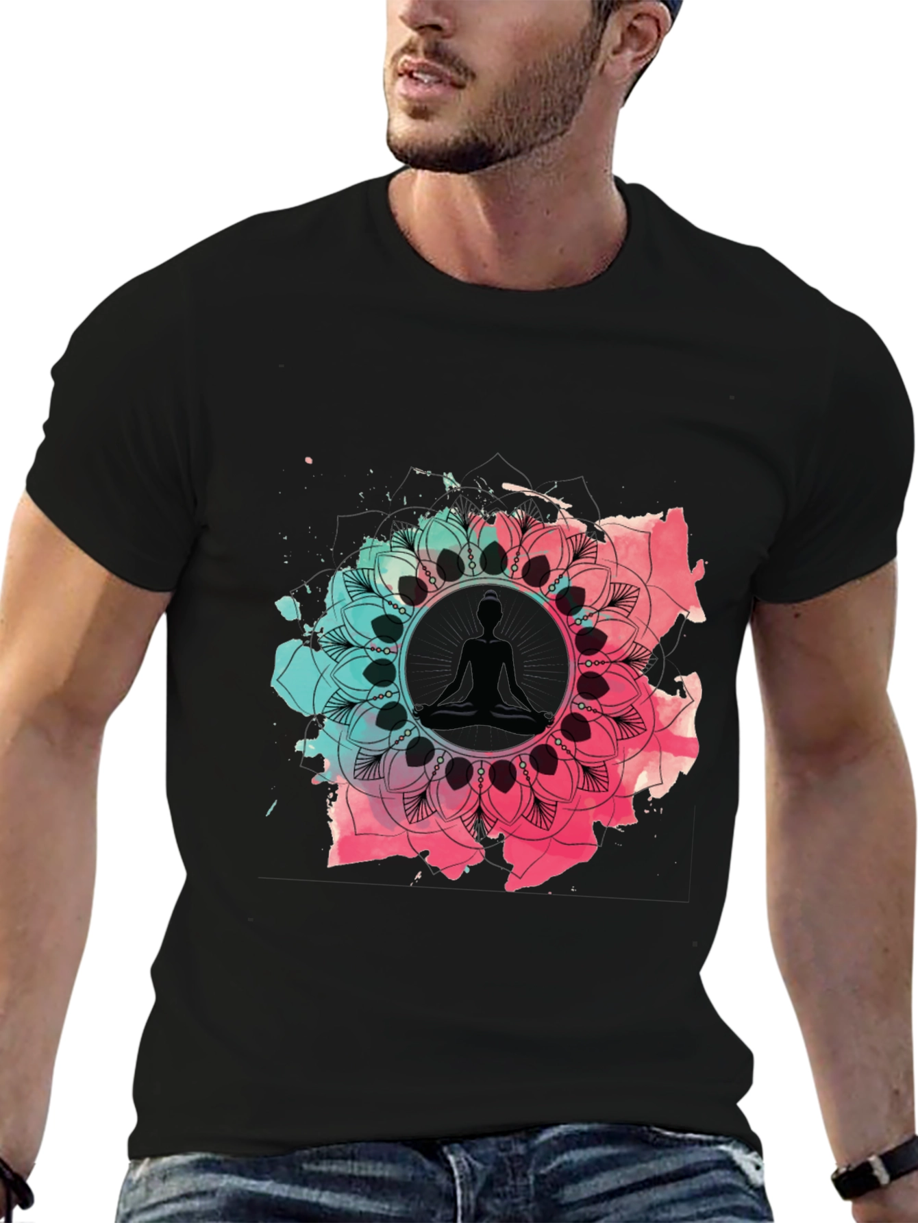 Meditative Mandala Graphic Tee - Black