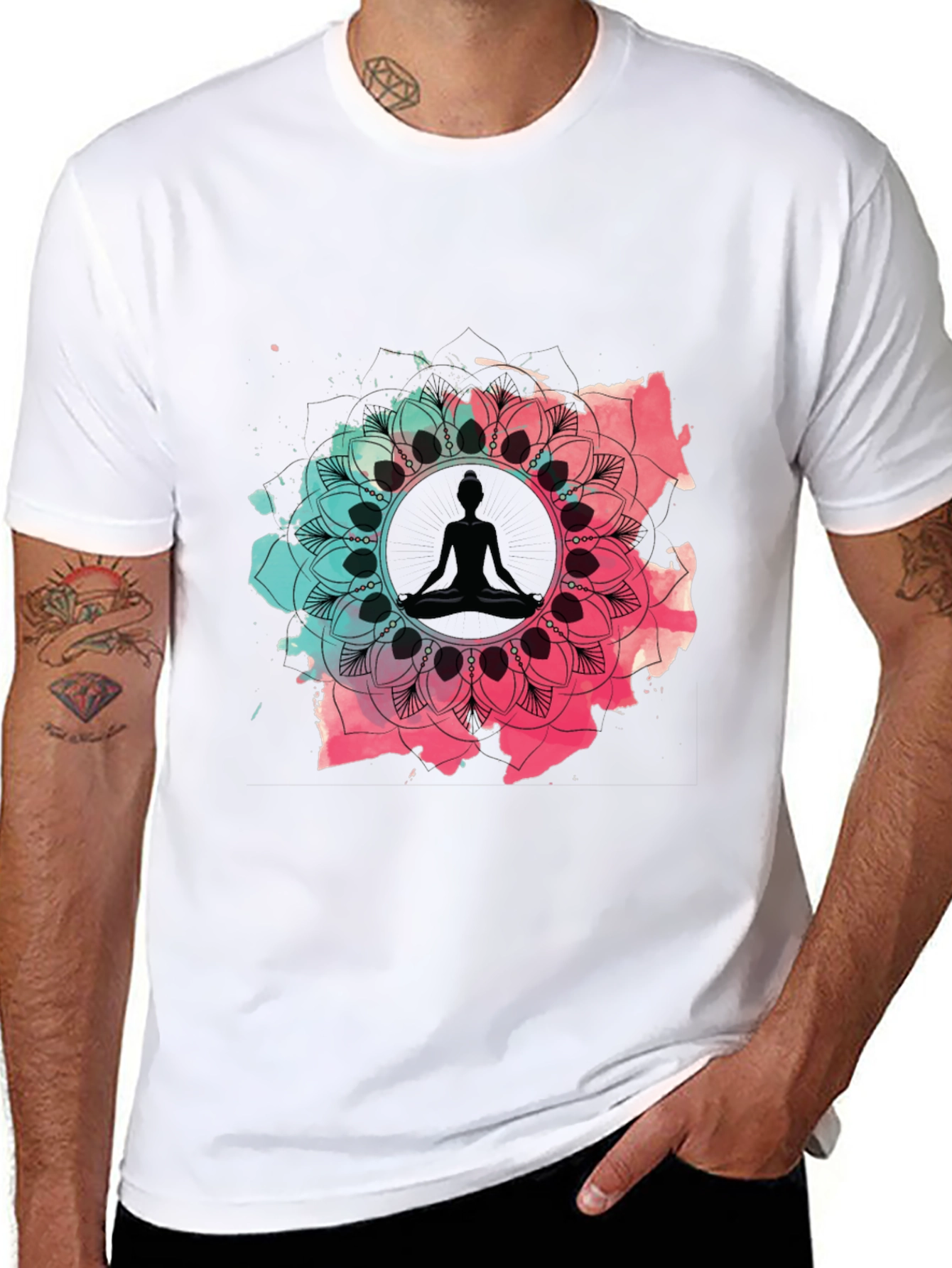 Meditative Mandala Graphic Tee - Black