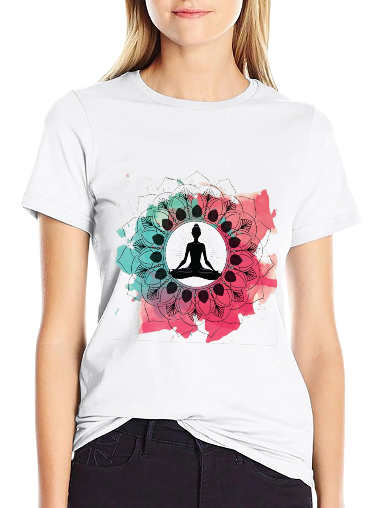 Meditative Mandala Graphic Tee - Black
