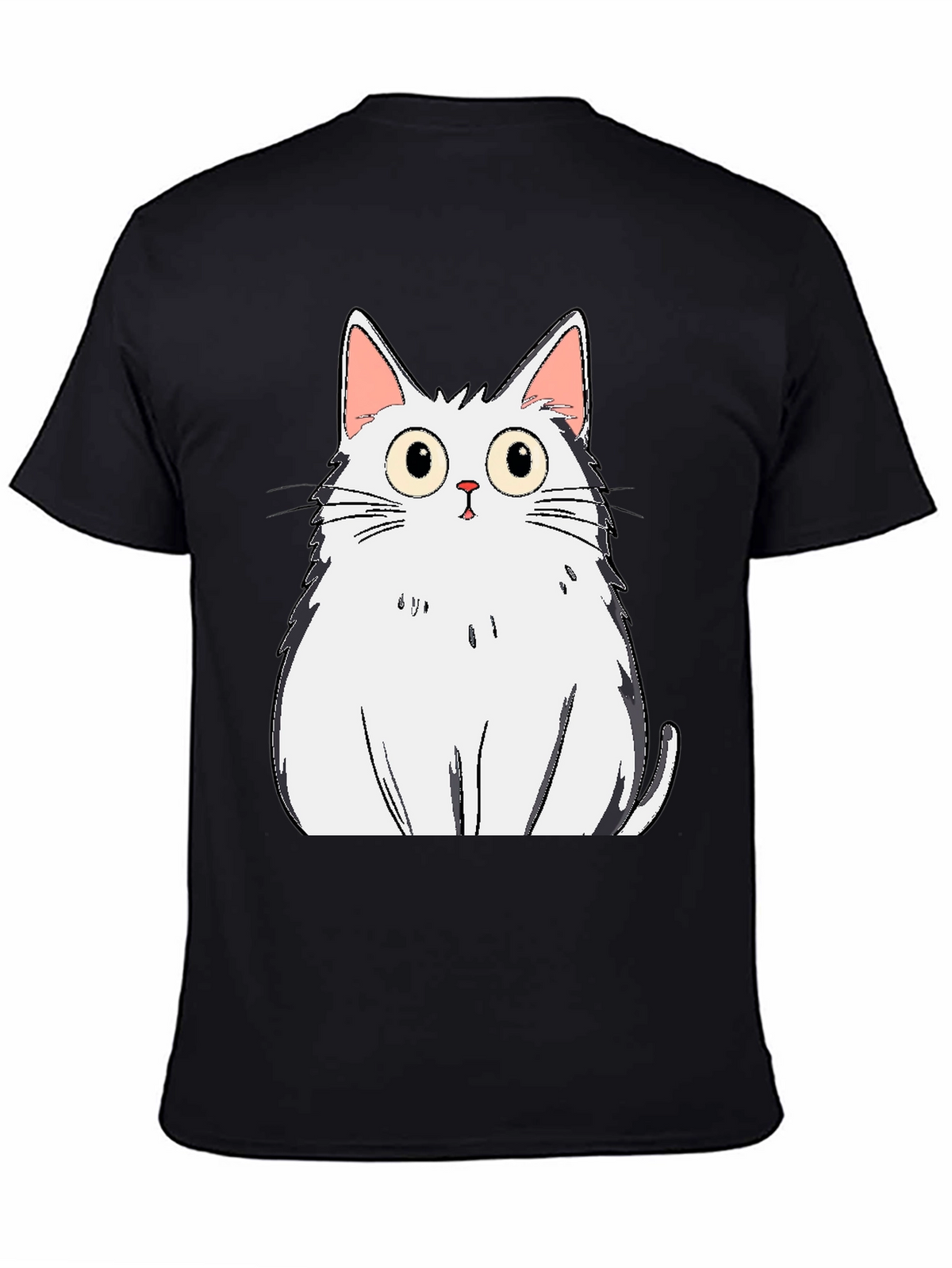 Cartoon Cat Graphic Tee - Black