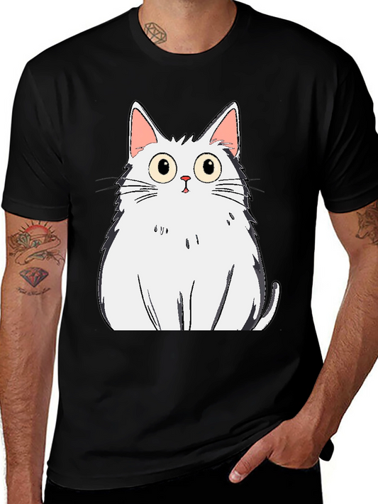 Cartoon Cat Graphic Tee - Black