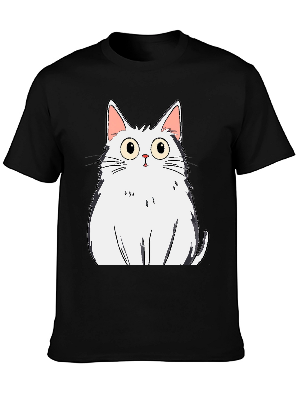 Cartoon Cat Graphic Tee - Black