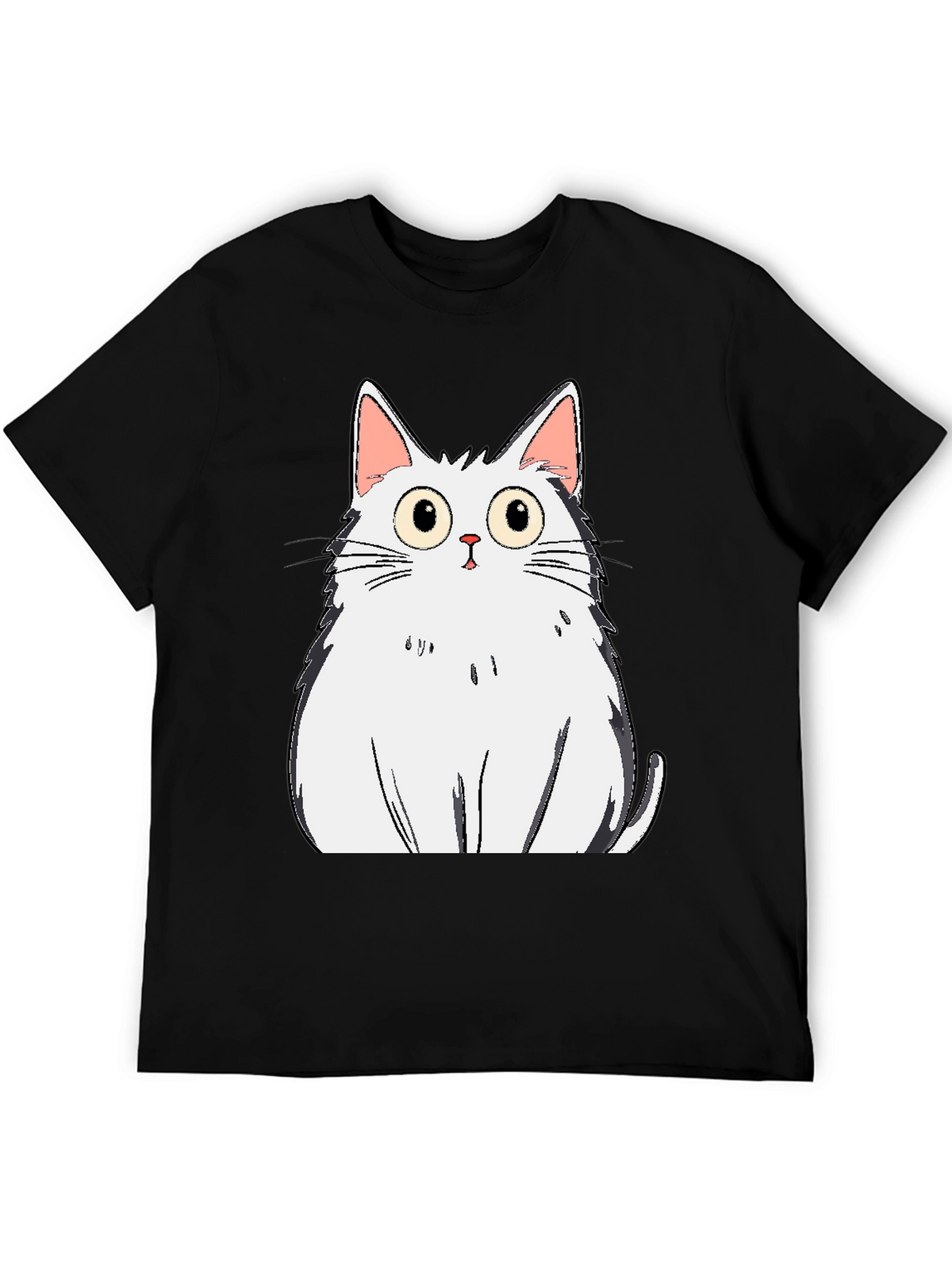 Cartoon Cat Graphic Tee - Black