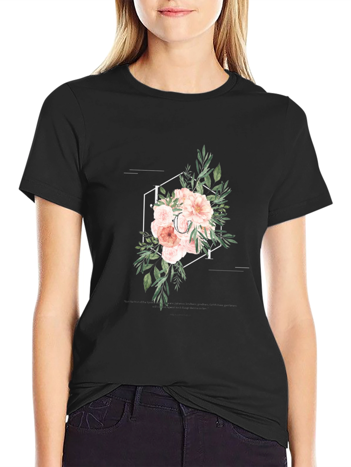 Floral Initial T-Shirt - Elegant Personalized Design
