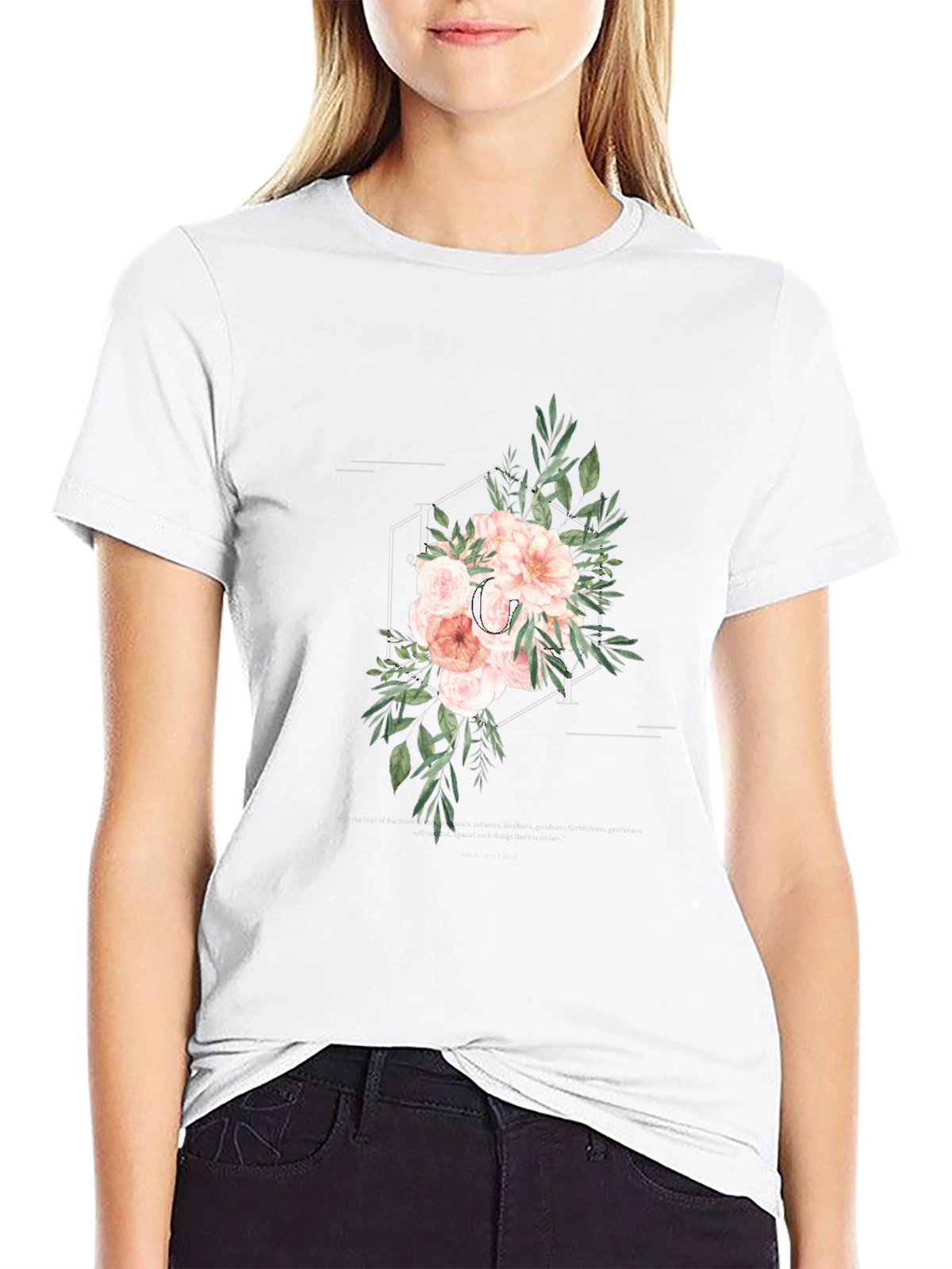 Floral Initial T-Shirt - Elegant Personalized Design