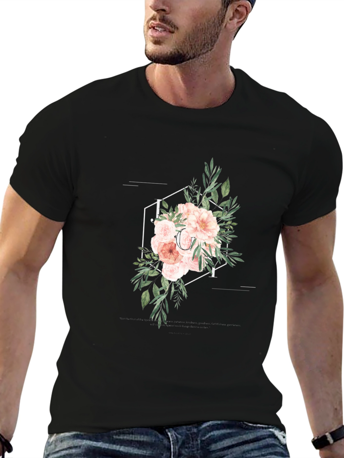 Floral Initial T-Shirt - Elegant Personalized Design