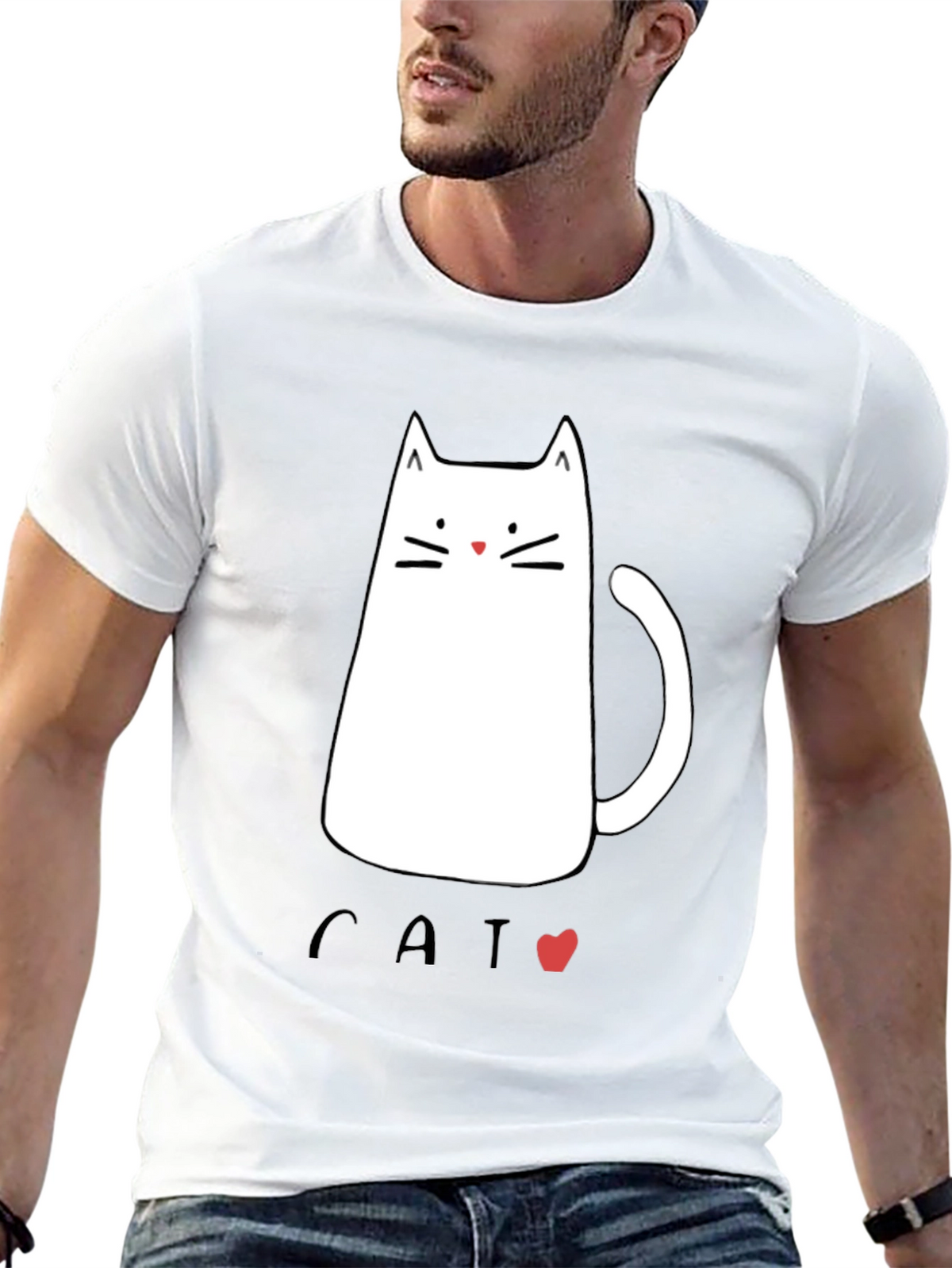 Mens Black T-Shirt with Cat Graphic