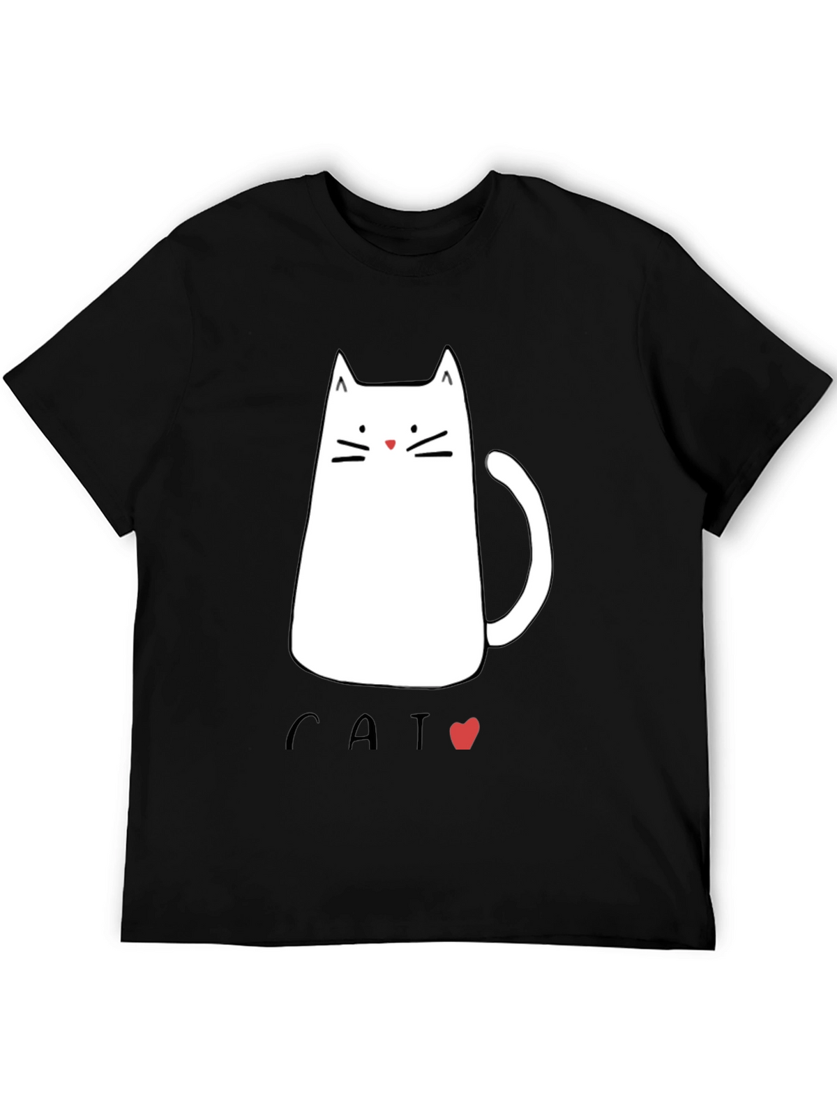 Mens Black T-Shirt with Cat Graphic