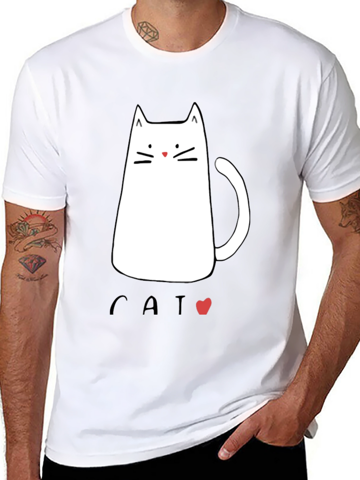 Mens Black T-Shirt with Cat Graphic