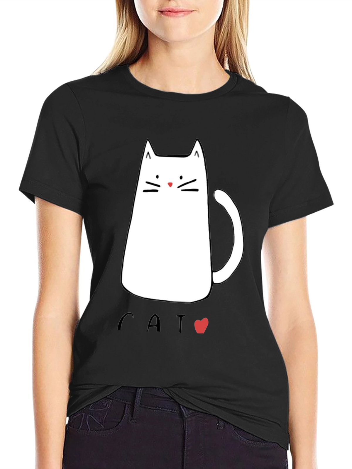 Mens Black T-Shirt with Cat Graphic