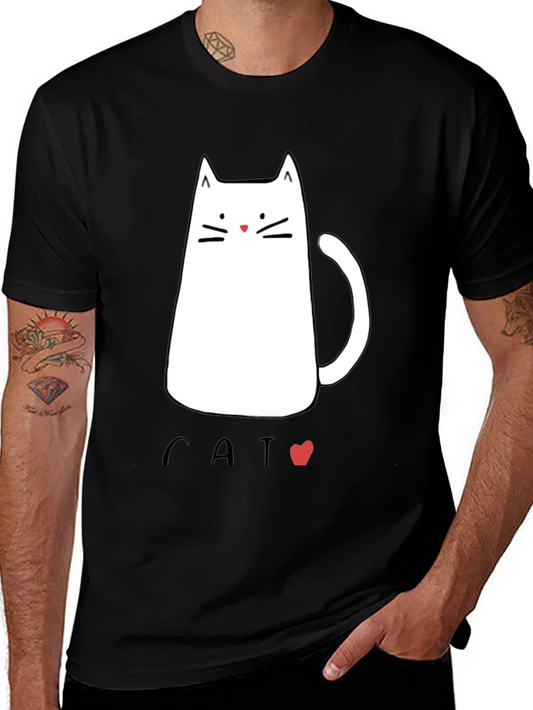 Mens Black T-Shirt with Cat Graphic