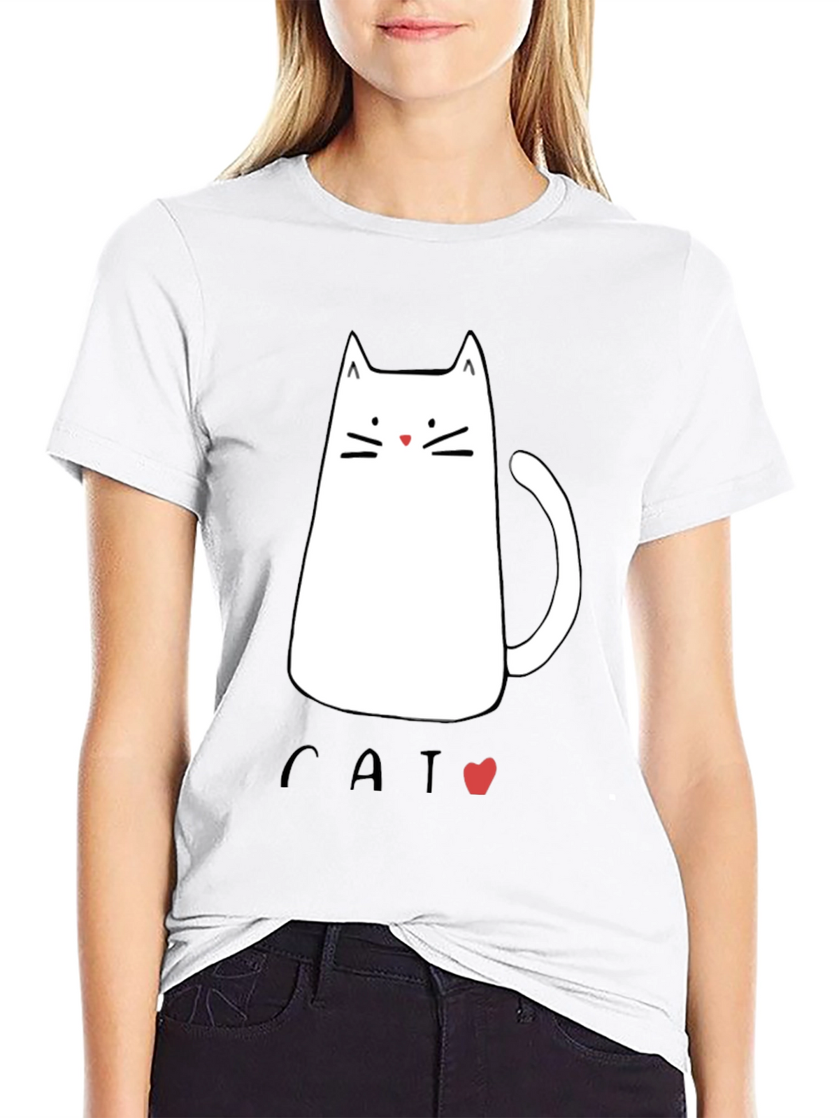 Mens Black T-Shirt with Cat Graphic