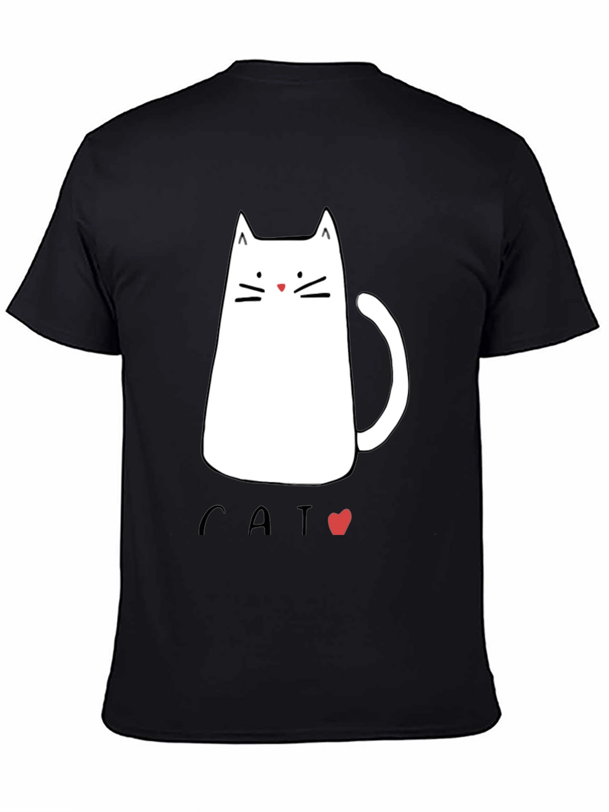 Mens Black T-Shirt with Cat Graphic