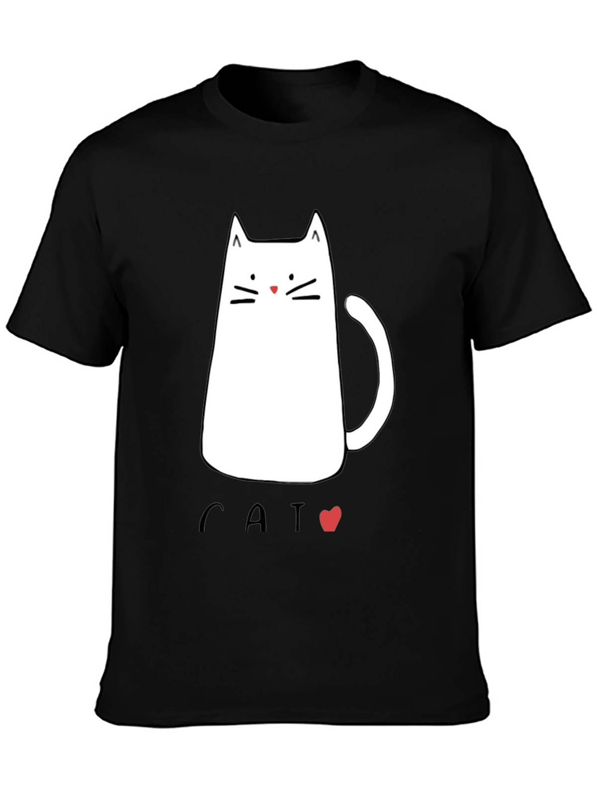 Mens Black T-Shirt with Cat Graphic