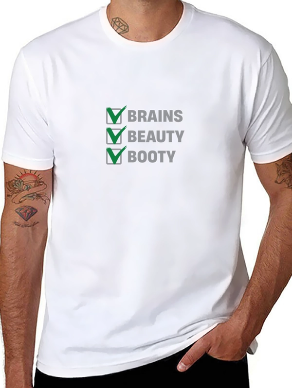 Brains Beauty Booty Checkmark Black T-Shirt