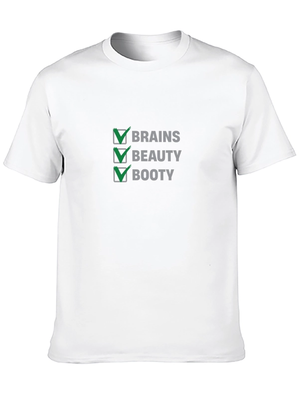 Brains Beauty Booty Checkmark Black T-Shirt