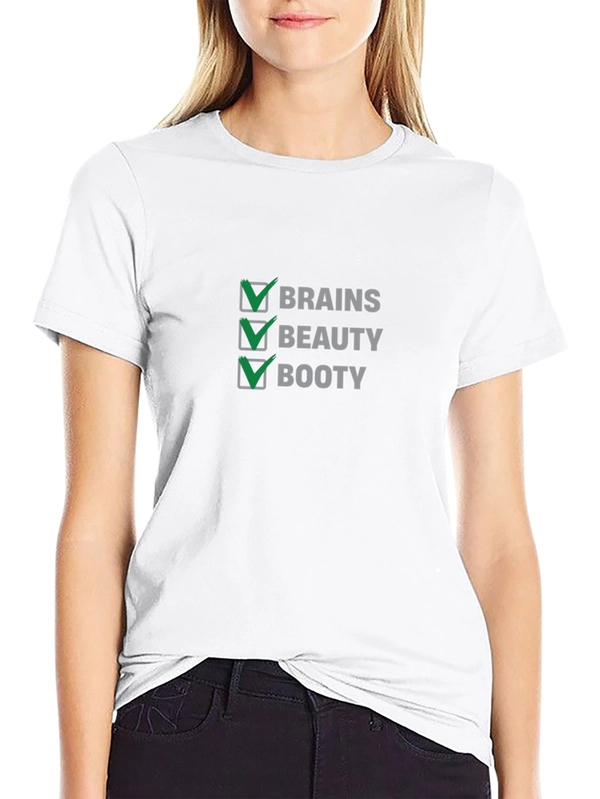 Brains Beauty Booty Checkmark Black T-Shirt