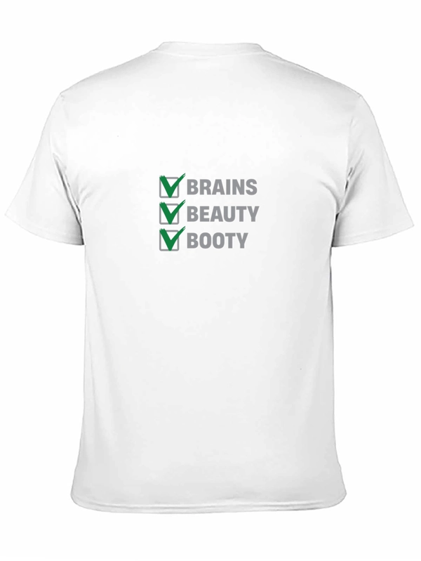 Brains Beauty Booty Checkmark Black T-Shirt