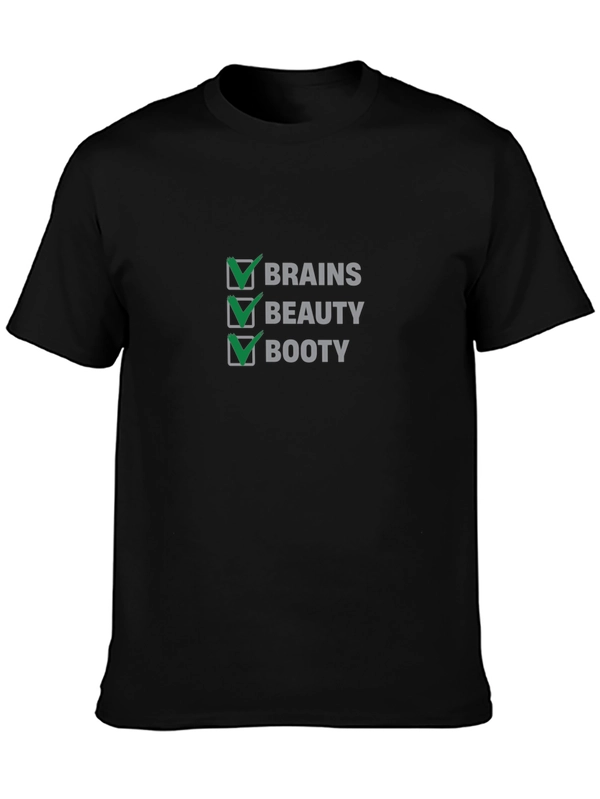 Brains Beauty Booty Checkmark Black T-Shirt