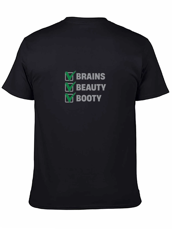 Brains Beauty Booty Checkmark Black T-Shirt