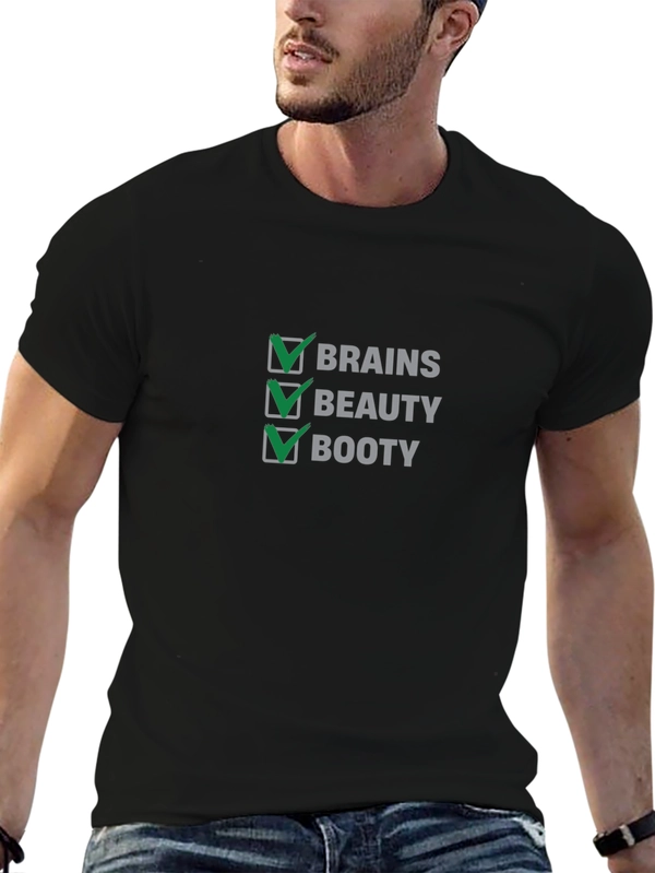 Brains Beauty Booty Checkmark Black T-Shirt