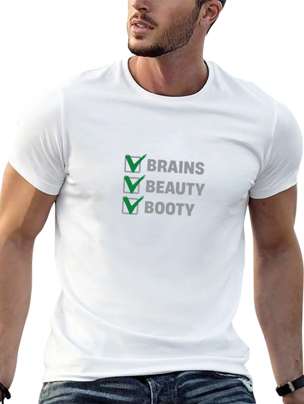 Brains Beauty Booty Checkmark Black T-Shirt